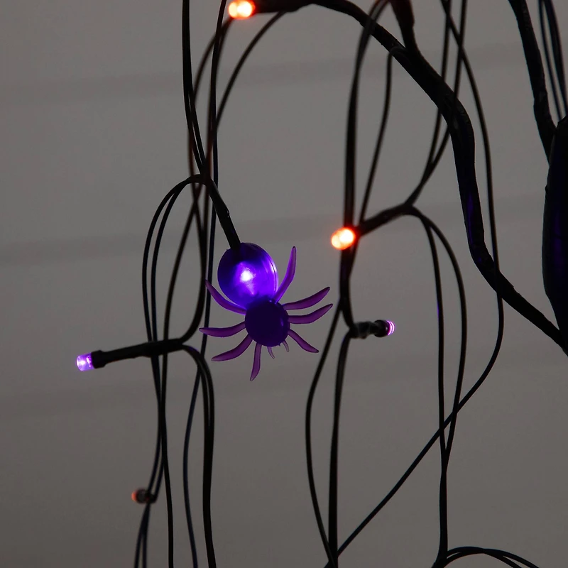 2ft. Pre-Lit Halloween Artificial Black Spooky Spider Willow Tree with 60 Orange & Purple LED Lights