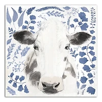 Navy Botanical Cow 24" x 24" Canvas Wall Art