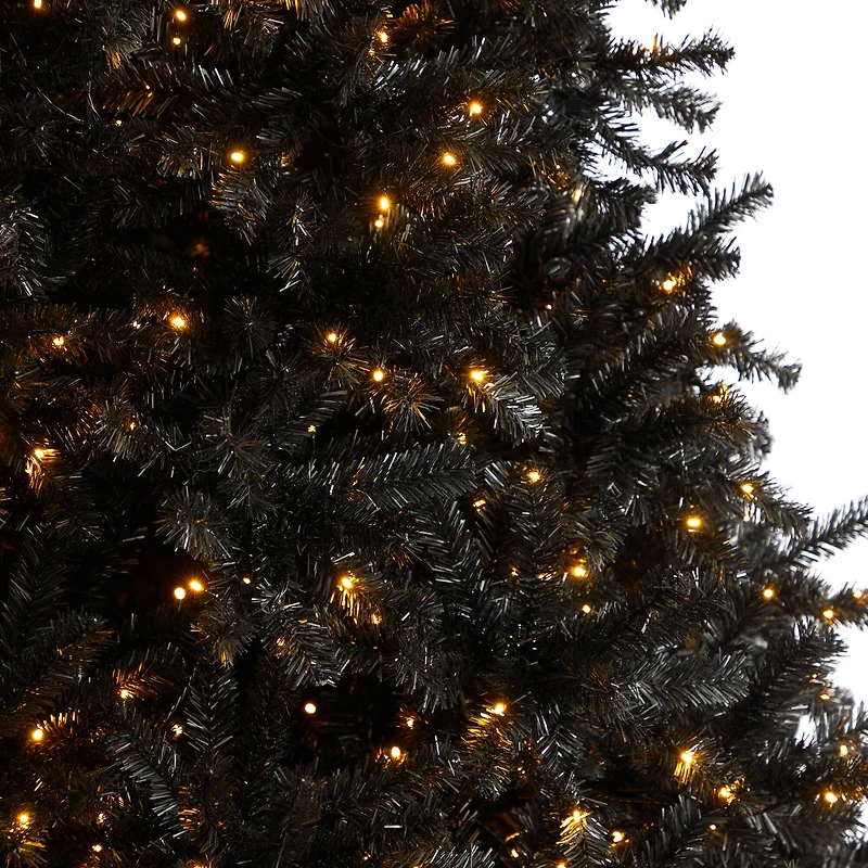 10ft. Pre-Lit Black Artificial Christmas Tree, Clear LED Lights