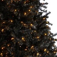 10ft. Pre-Lit Black Artificial Christmas Tree, Clear LED Lights