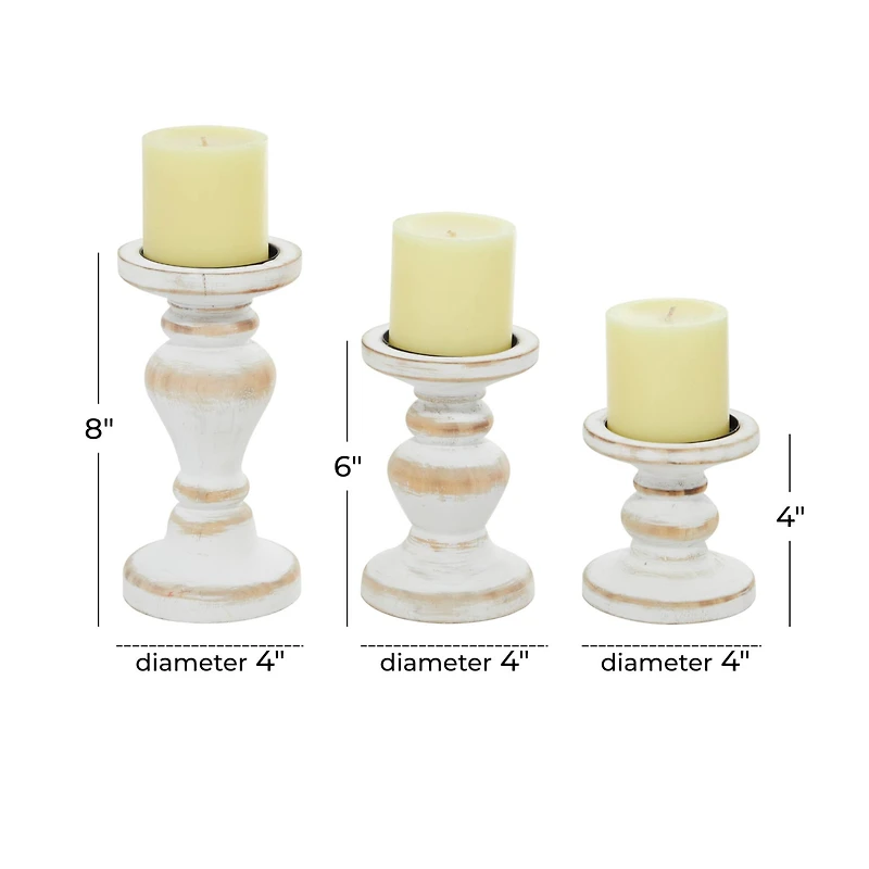 White Wood Farmhouse Candle Holder Set