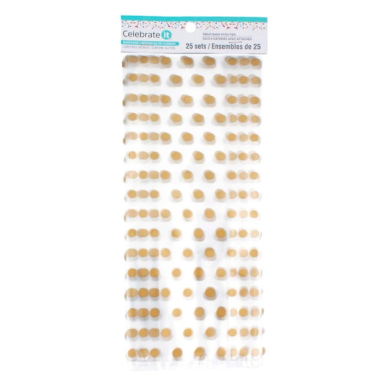 Gold Dots Cello Treat Bags with Ties by Celebrate It™, 25ct.