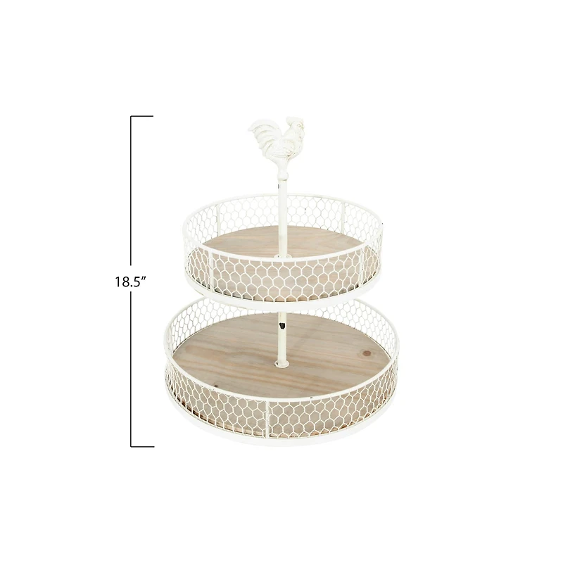 Hello Honey® 18.5" 2-Tier Wood & Metal Round Trays With Rooster Top