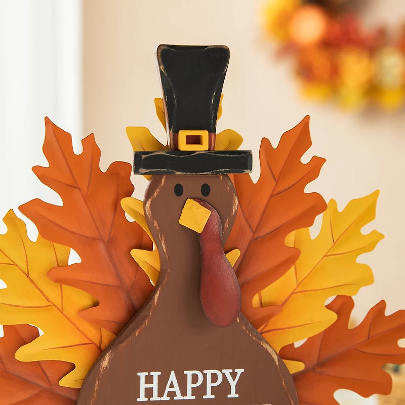 Glitzhome® 12.25" Thanksgiving Wood & Metal Turkey Table Décor