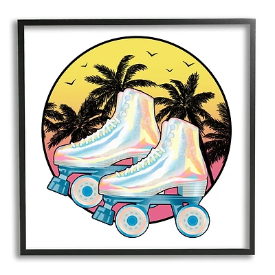 Stupell Industries Retro Tropical Summer Sky Vintage Roller Skating Derby Framed Wall Art