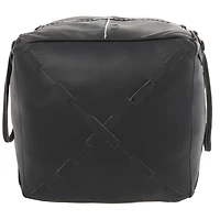 22" Leather Pouf with Woven Straps & Handles
