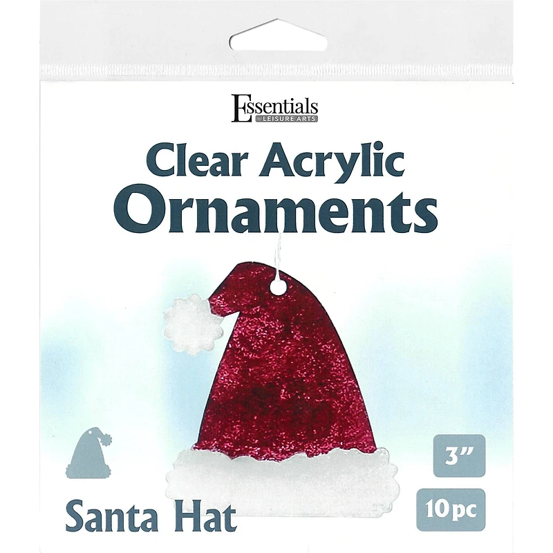 Essentials by Leisure Arts 3" Santa Hat Clear Acrylic Ornaments, 10ct.
