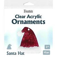 Essentials by Leisure Arts 3" Santa Hat Clear Acrylic Ornaments, 10ct.