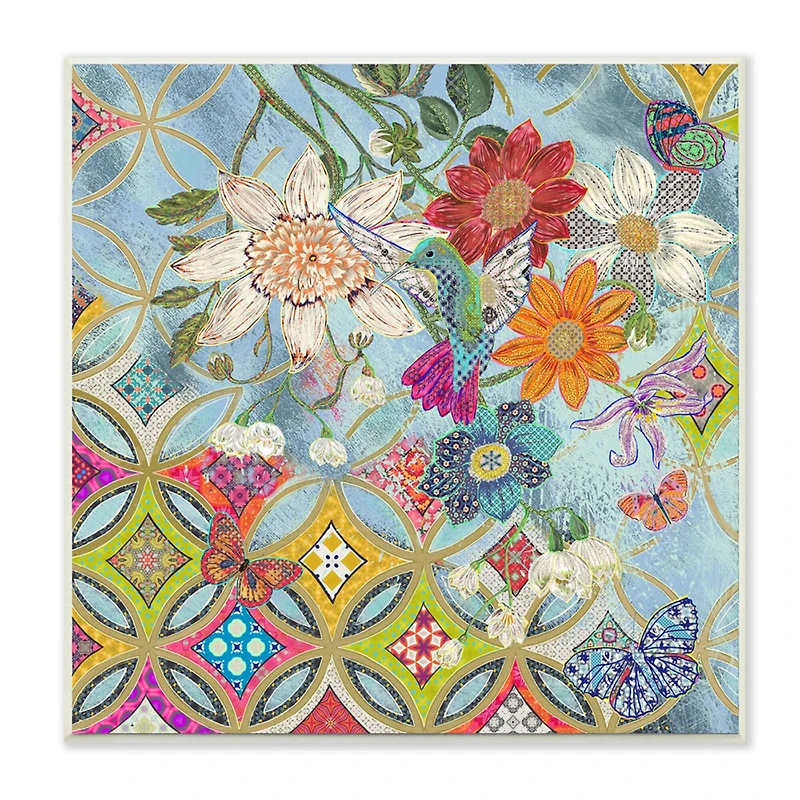 Stupell Industries Circular Arabesque Abstract Floral Hummingbird Wall Art