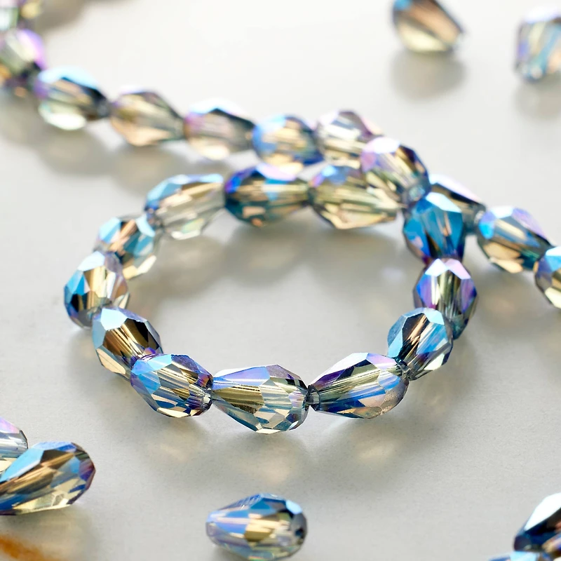 12 Pack: Blue Lustrous Teardrop Glass Beads, 6mm by Bead Landing™