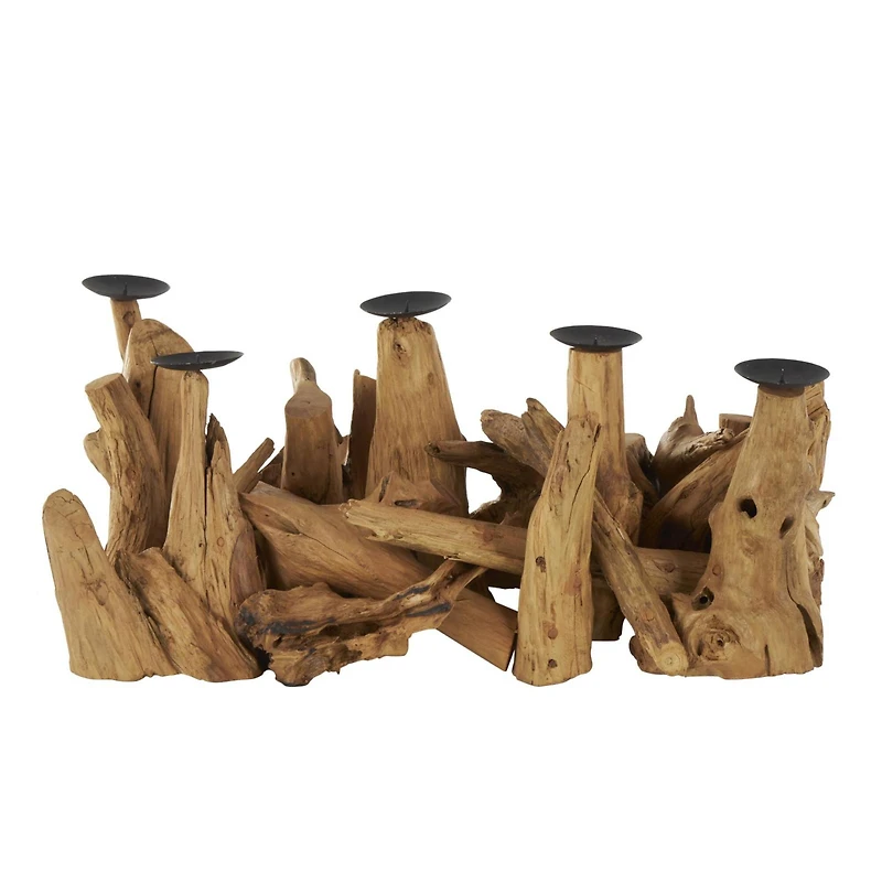 27" Brown Teak Wood Handmade Live Edge Candelabra