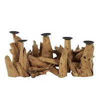 27" Brown Teak Wood Handmade Live Edge Candelabra