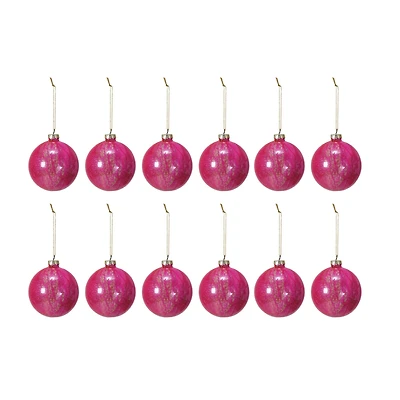 Hello Honey® 12 Pack 3" Pink Glitter Glass Ball Ornaments