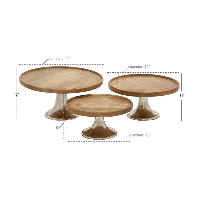 Brown Mango Wood & Metal Cake Stand Set