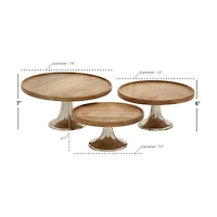 Brown Mango Wood & Metal Cake Stand Set
