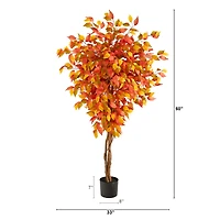 5ft. Orange Autumn Ficus Artificial Fall Tree
