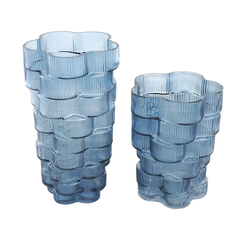 Blue Glass Stacked Flower Shape Vase, 2ct.