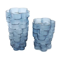 Blue Glass Stacked Flower Shape Vase, 2ct.