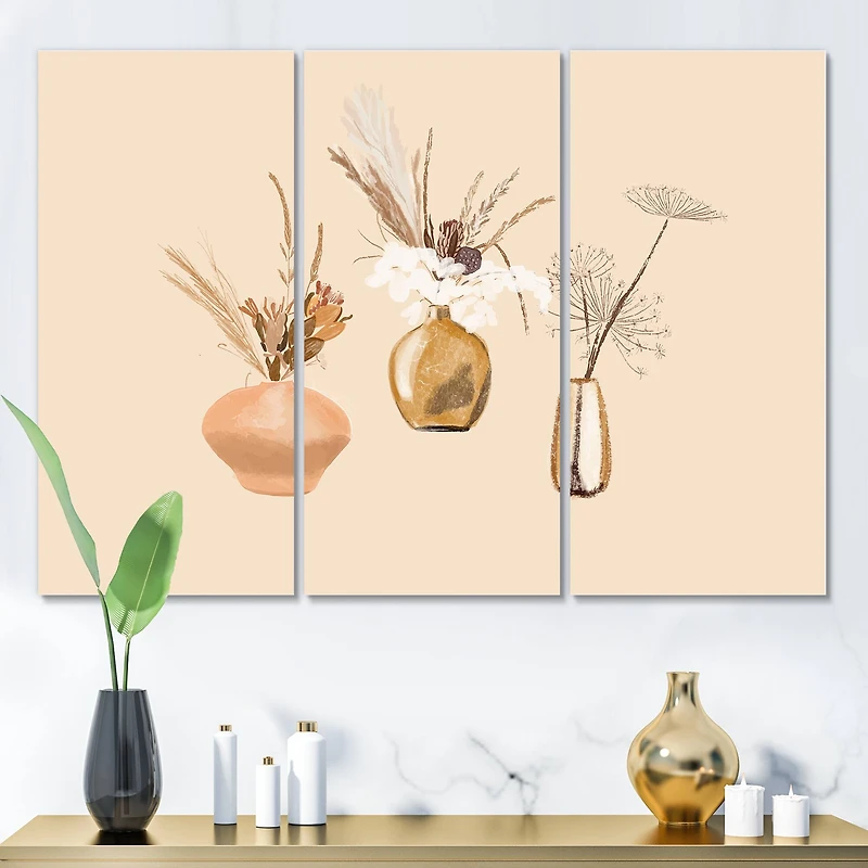 Designart - Bouquets Of Wildflowers In Gold Vases I