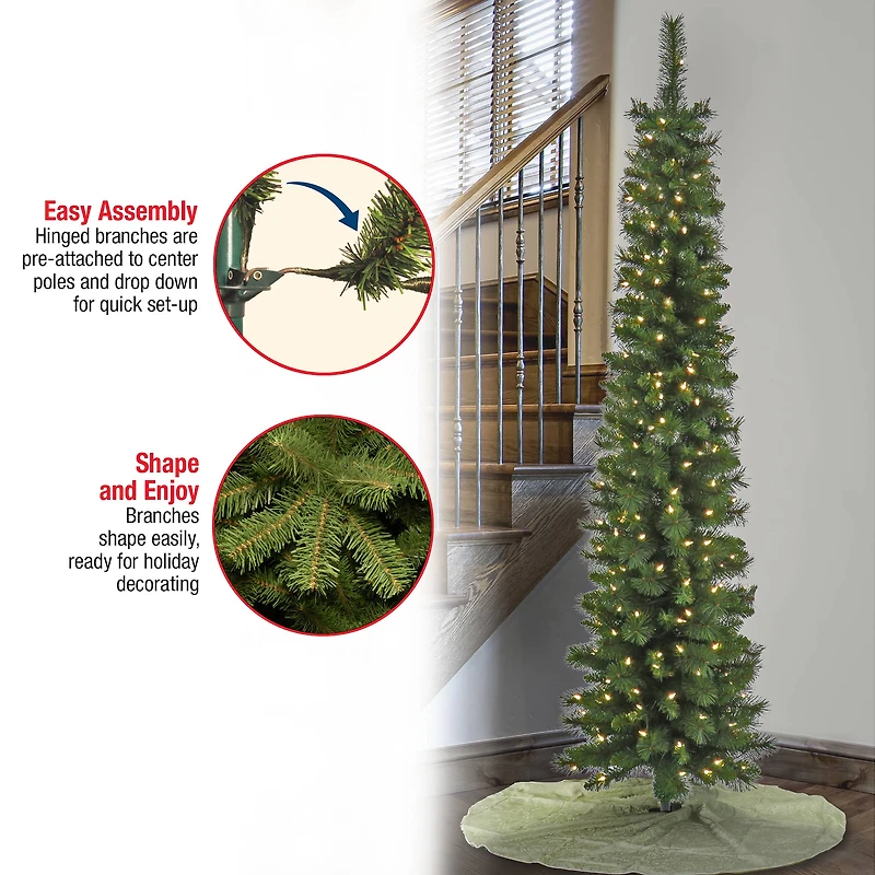 6ft. Pre-Lit Nooksack Fir Pencil Artificial Christmas Tree, Warm White LED Lights