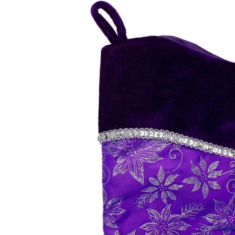 20" Purple & Silver Glittered Floral Stocking