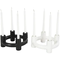 CosmoLiving by Cosmopolitan 8" Black & White Ceramic Geometric Circle Taper Candle Holder Set