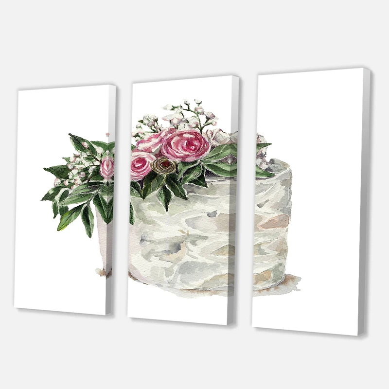 Designart - Pink Roses and White Flowers On Cake