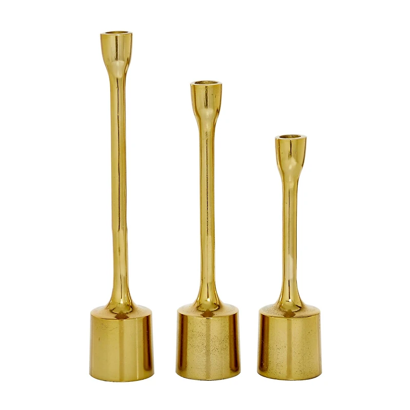 CosmoLiving by Cosmopolitan Set of 3 Gold Candle Holder 14", 12", 10"