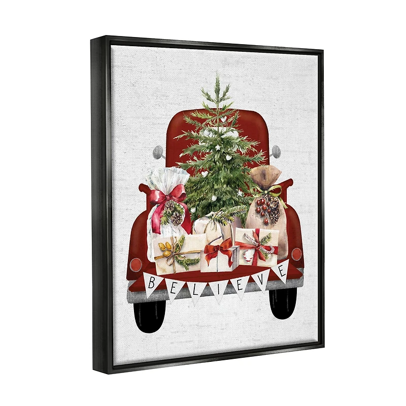 Stupell Industries Believe Seasonal Christmas Truck Framed Floater Canvas Wall Art