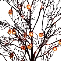4ft. Pre-Lit Artificial Halloween Black Twig Tree with 24 Orange LED Pumpkin Shaped Lights