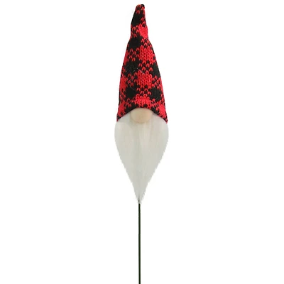 12.5" Red and Black Plaid Santa Gnome Head Christmas Pick