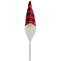 12.5" Red and Black Plaid Santa Gnome Head Christmas Pick