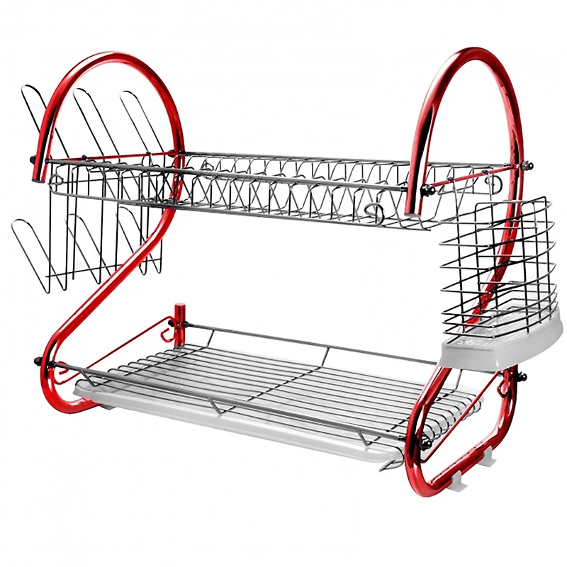 MegaChef 16" Red 2-Shelf Iron Wire Dish Rack
