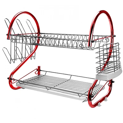 MegaChef 16" Red 2-Shelf Iron Wire Dish Rack
