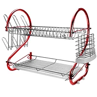 MegaChef 16" Red 2-Shelf Iron Wire Dish Rack