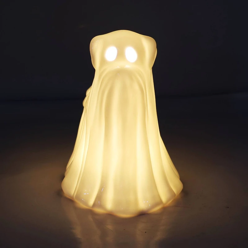 6.75" White Ghost Dog Pre-Lit Ceramic Tabletop Décor by Ashland®