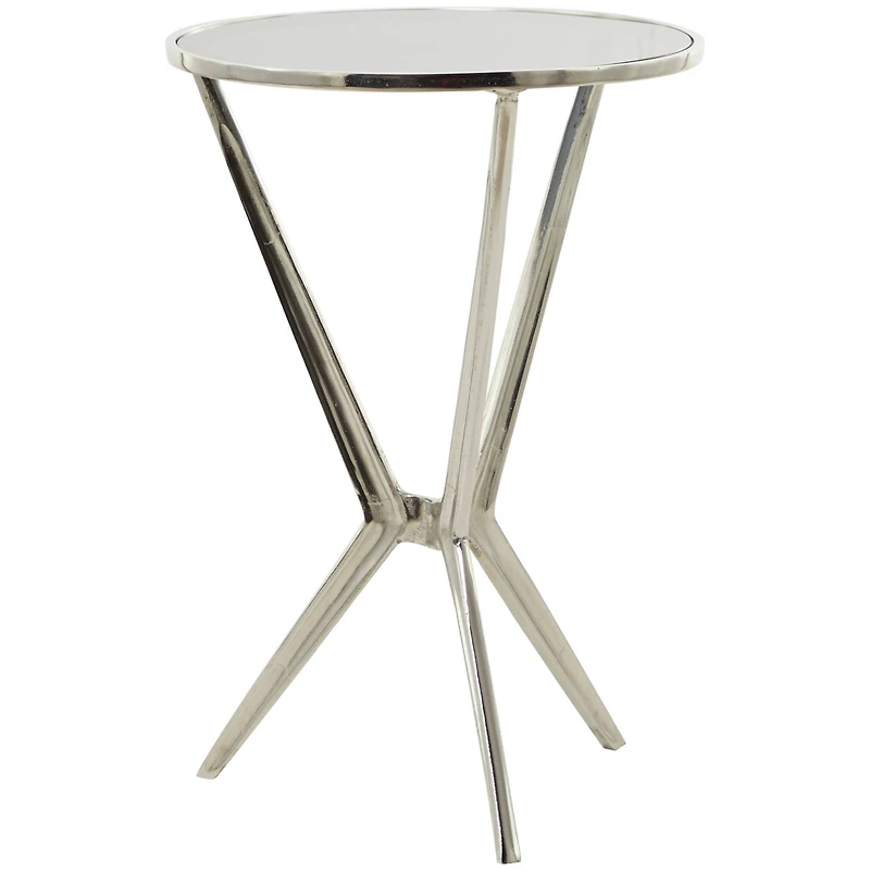 Silver Aluminum Hourglass Shaped Stand Accent Table with Clear Glass Top 16" x 16" x 24"