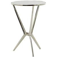 Silver Aluminum Hourglass Shaped Stand Accent Table with Clear Glass Top 16" x 16" x 24"