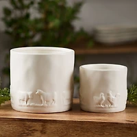 White Ceramic Farm Animal Planter Set