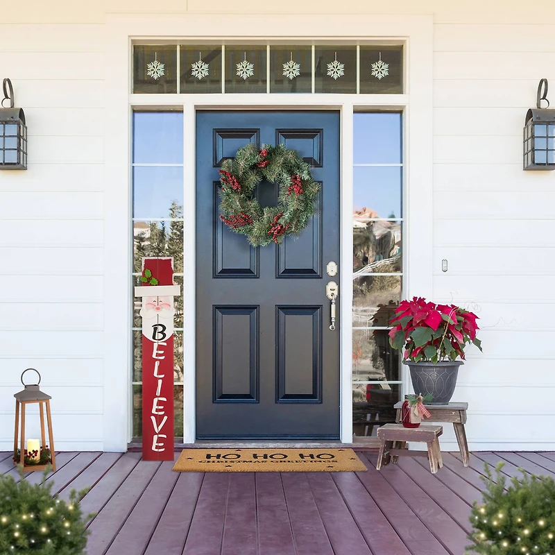 Glitzhome® 24" Christmas Sugared Pine Needle & Berry Wreath