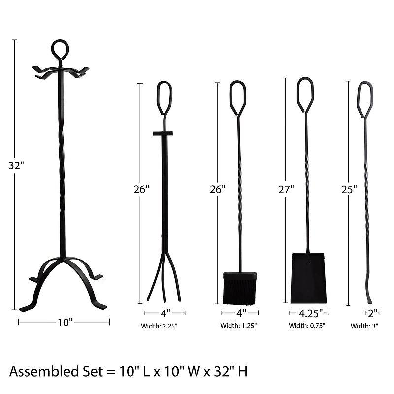 Hastings Home Black Fireplace Tool Set & Stand