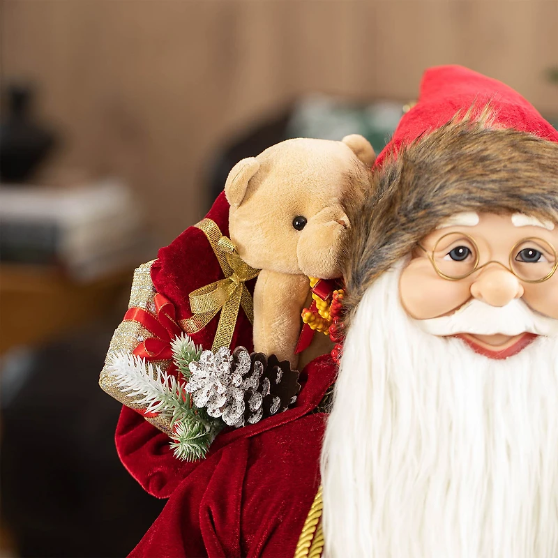 Glitzhome® 35.5" Faux Fur Traditional Christmas Santa Figurine
