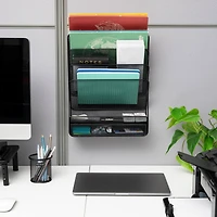 Mind Reader 4-Tier Vertical File Storage, Desktop Organizer, Wall Mount, Office, Metal Mesh, Black