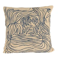 Hello Honey® 20" x 20" Natural & Blue Azure Lines Embroidered Cotton Pillow