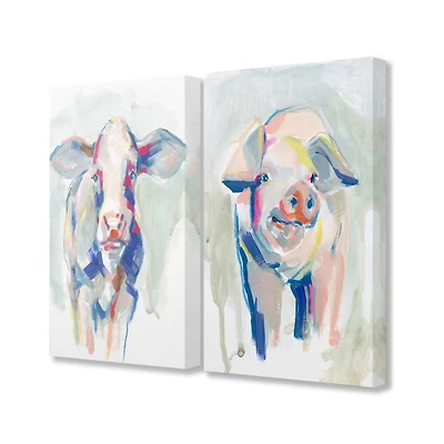 Stupell Industries Colorful Cow And Pig Farm Animal PaintingsCanvas Wall Art