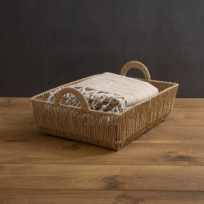 Simplify Large Vertical Weave Shelf Storage Basket with Round Handles