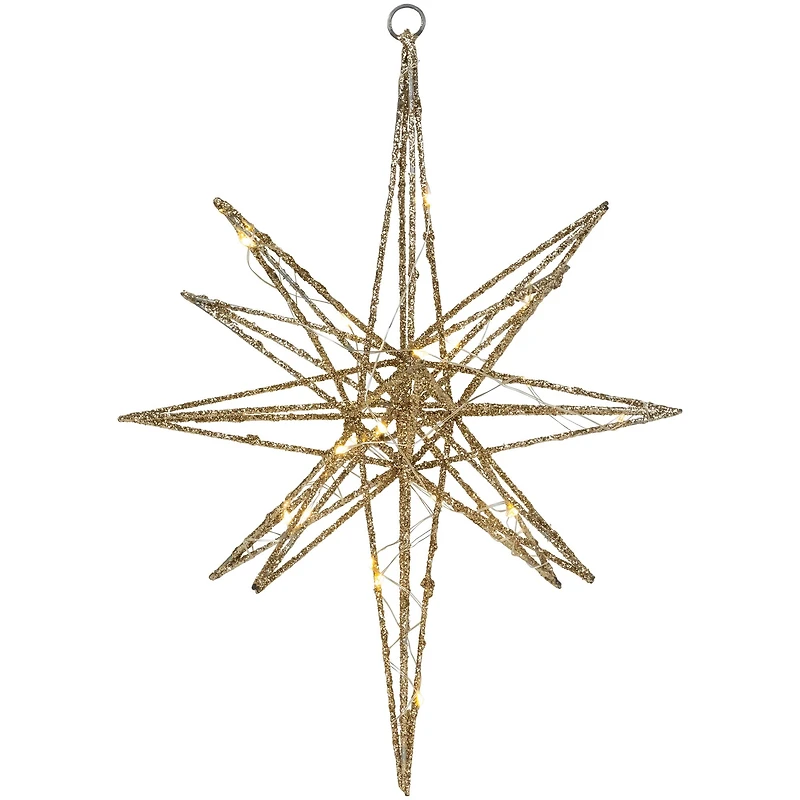 12'' Warm White LED Lighted B/O Gold Glittered Geometric Star Christmas Decoration
