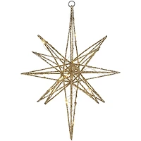 12'' Warm White LED Lighted B/O Gold Glittered Geometric Star Christmas Decoration