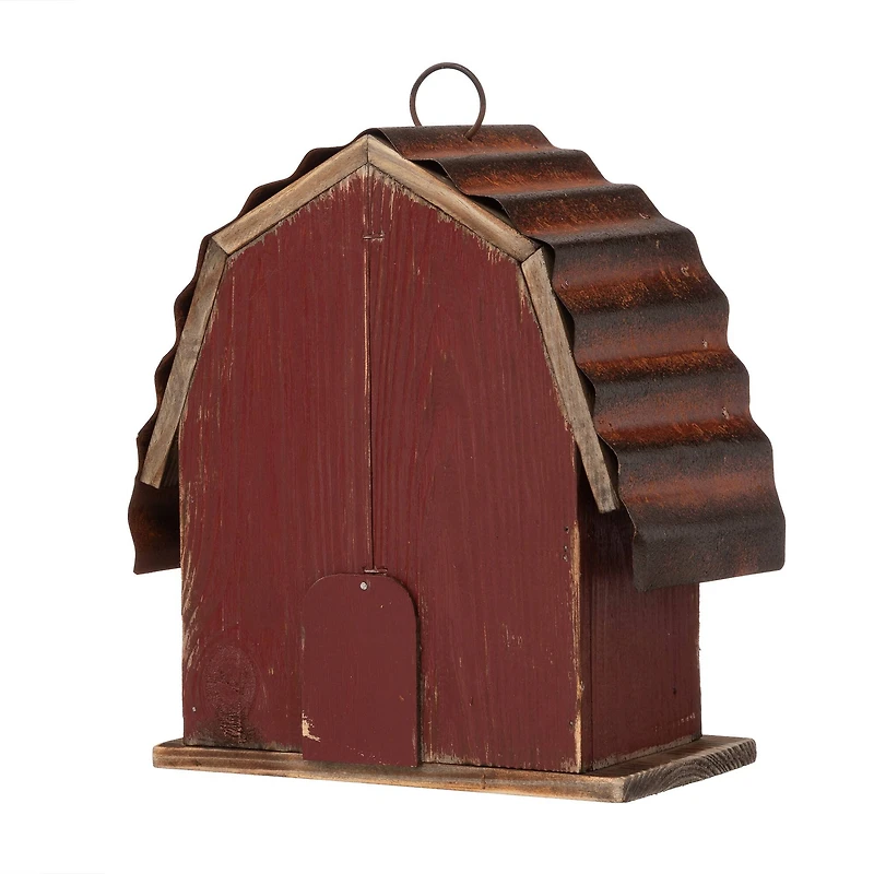 Glitzhome® 10" Hanging Wooden Red Barn Garden Birdhouse