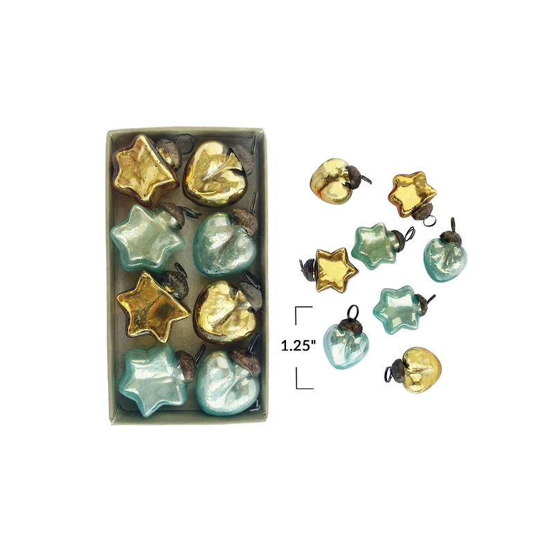 Hello Honey® Gold & Mint Mercury Glass Heart & Star Ornament Set